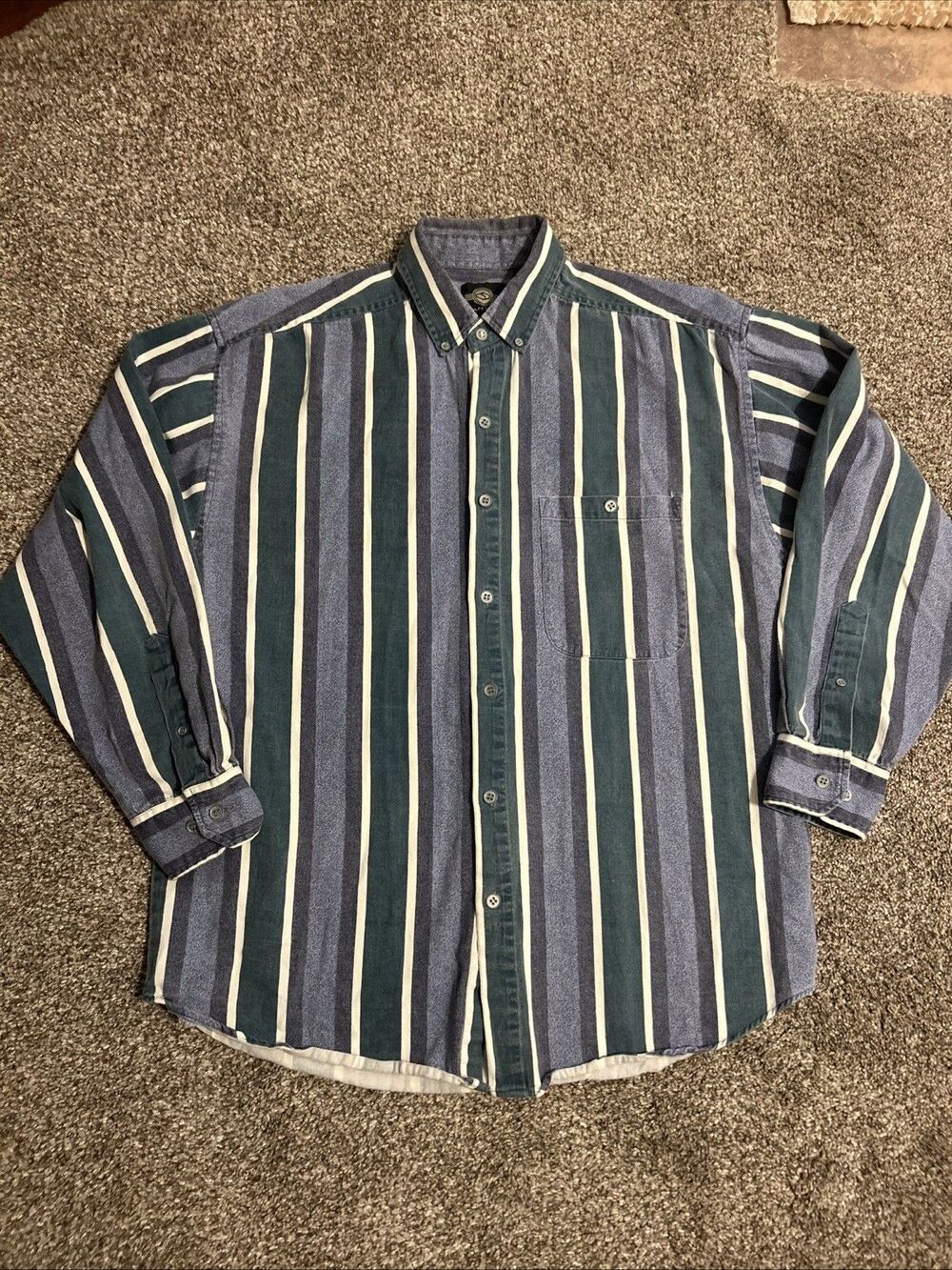 VTG Santana Mens Blue Denim Stripe Denim Button Down Shirt Cotton Western Medium